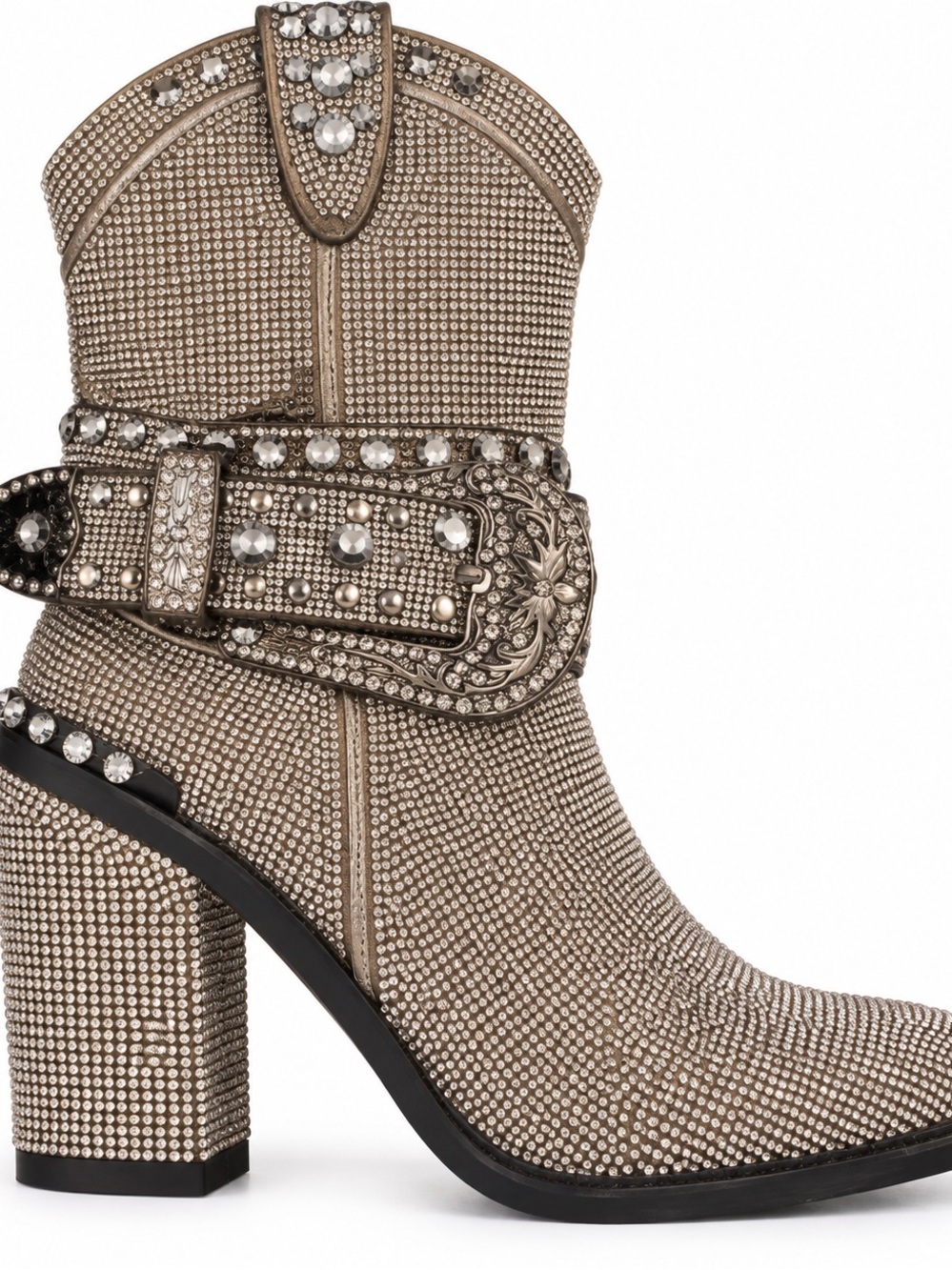 See flaws in photos Crystal-Embellished silver Ankle Boot with Decorative Buckle